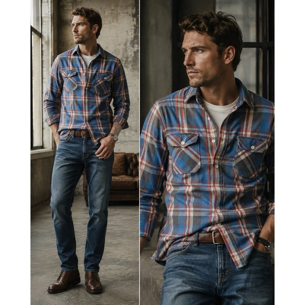 Polo Ralph Lauren Polo Country Plaid Flannel Shirt Mens L Classic Fit Blue Red